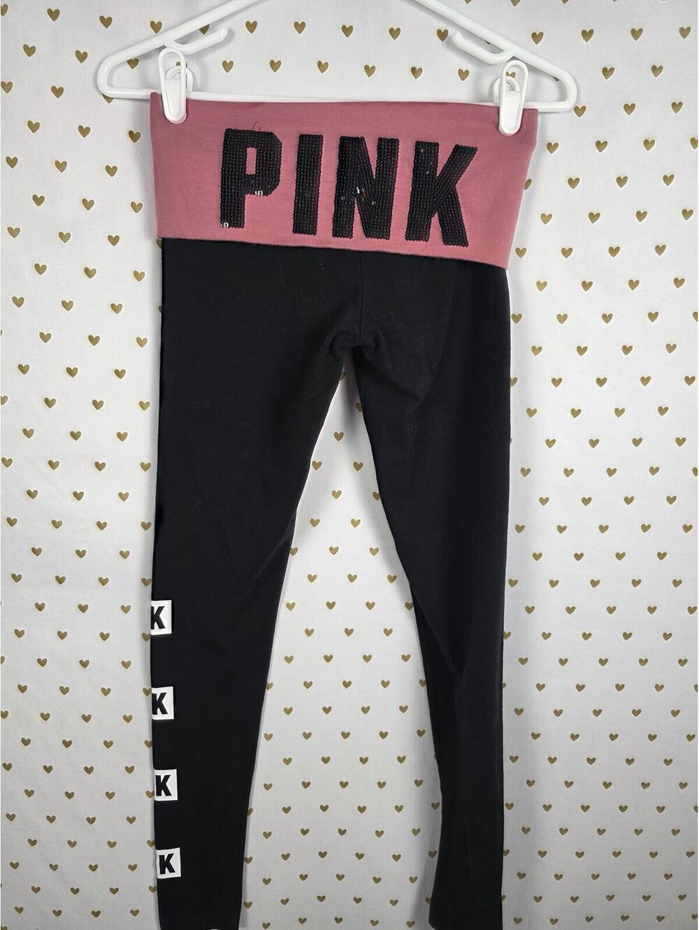 Victorias Secret PINK Bling Logo Sequined Foldover Yoga Pants Skinny XS